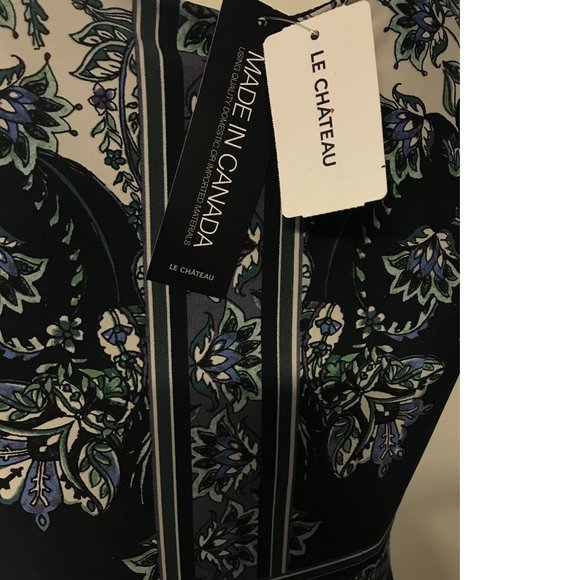 Le Chateau blue Paisley floral ethnic Ukrainian Polish Slavic bodycon dress NWT - Picture 7 of 7